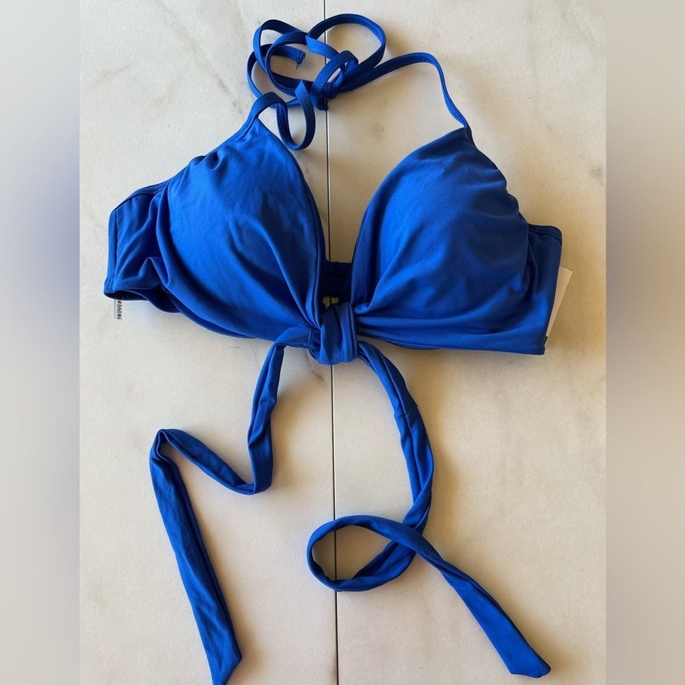 New Carmen Marc Valvo Royal blue wrap twist bikini top
